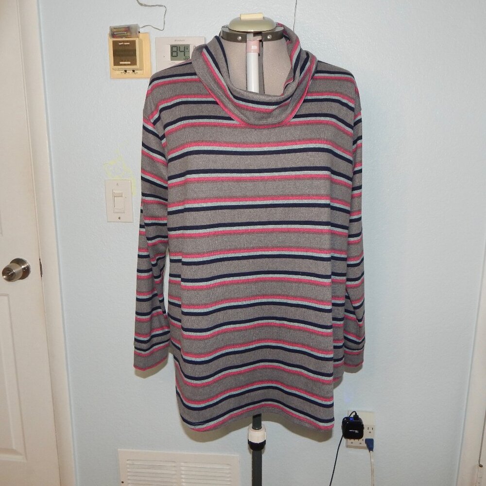 Lane Bryant Plus Size 18 20 Grey Pink Stripes Cowl Neck Sweater Blouse Top NWOT